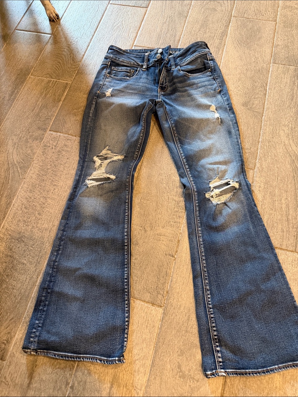 American Eagle Outfitters Dark Blue Distressed Flare Jeans